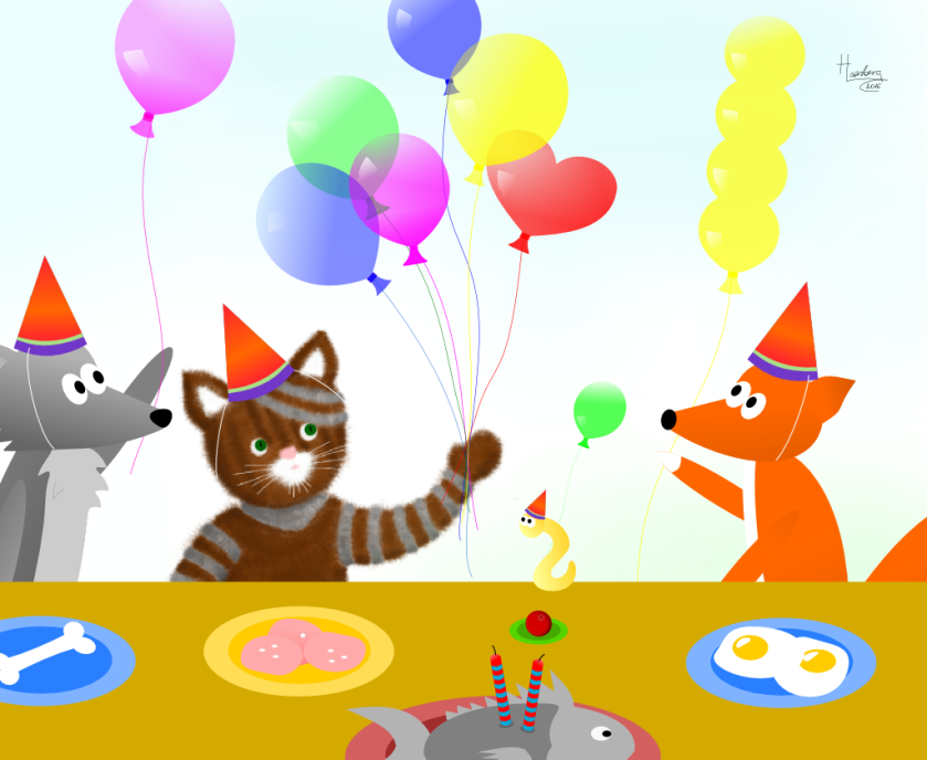 Bubble Cat Birthday Party illustration Inkscape